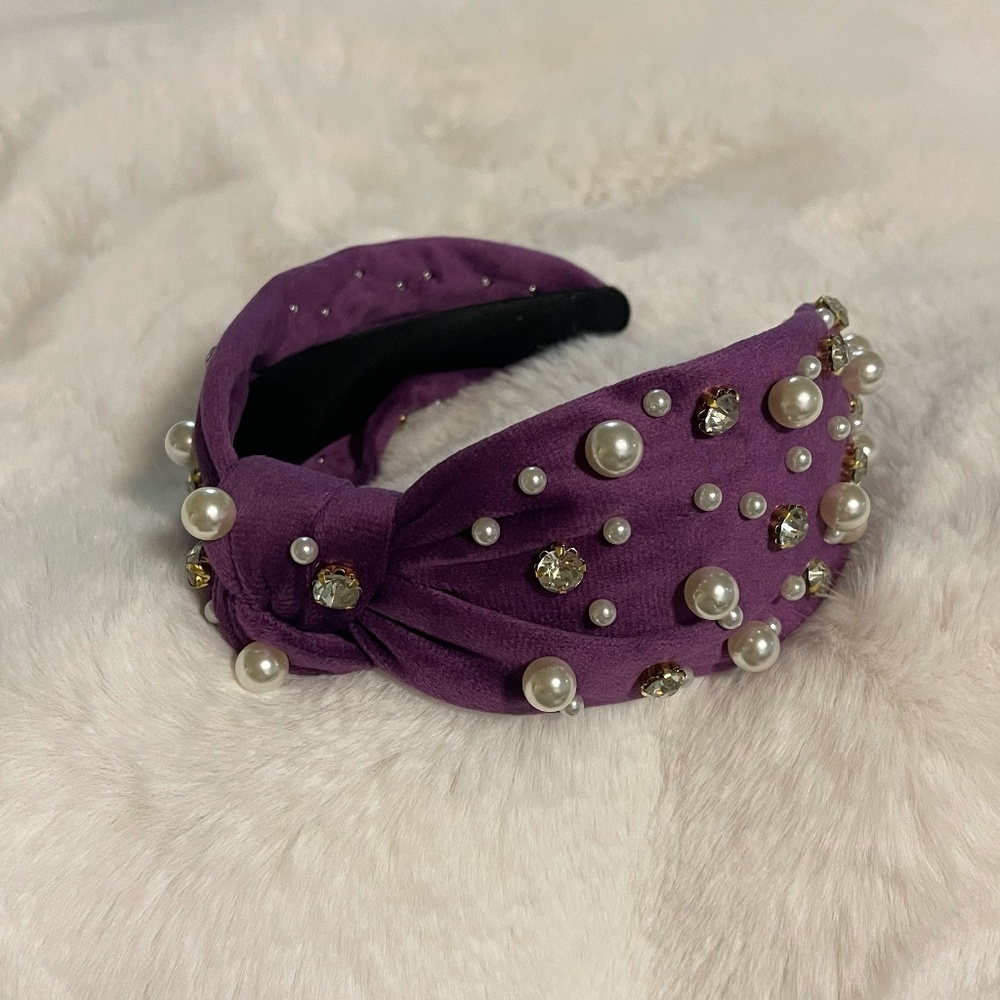Jeweled knotted Headband, luxury Handmade  jeweled headbands, Purple